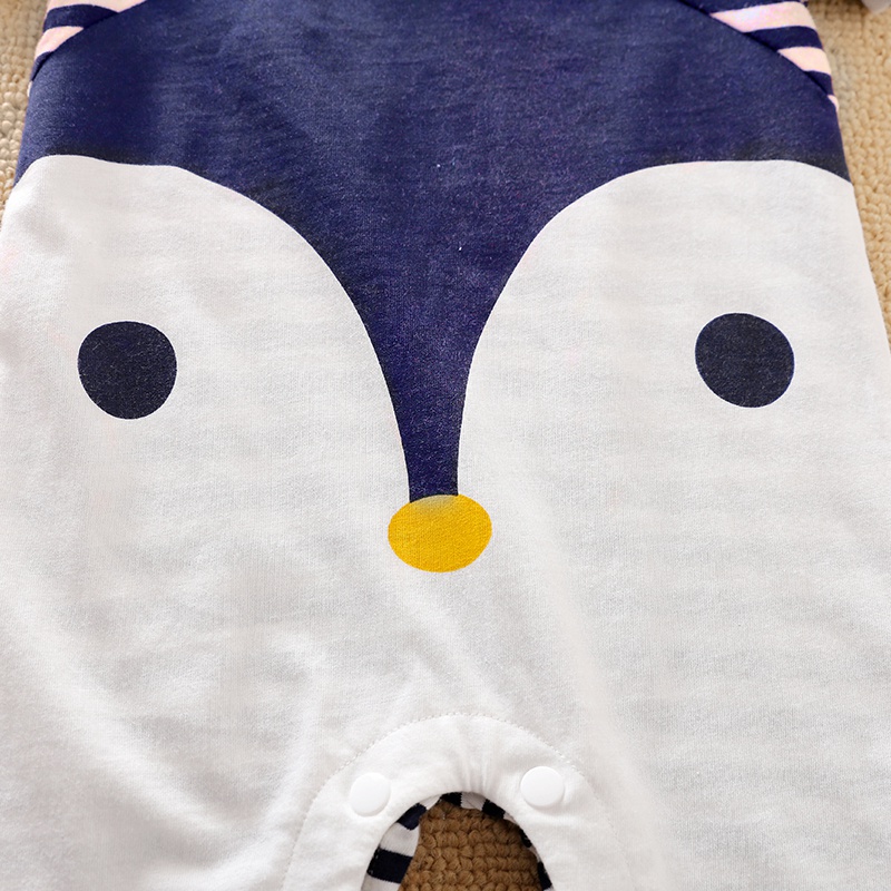 Baby Penguin Print Striped Romper
